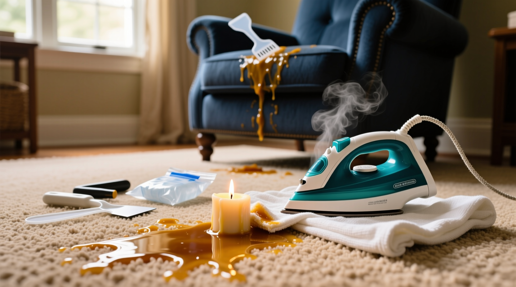 how to remove spilled candle wax from carpet and upholstery