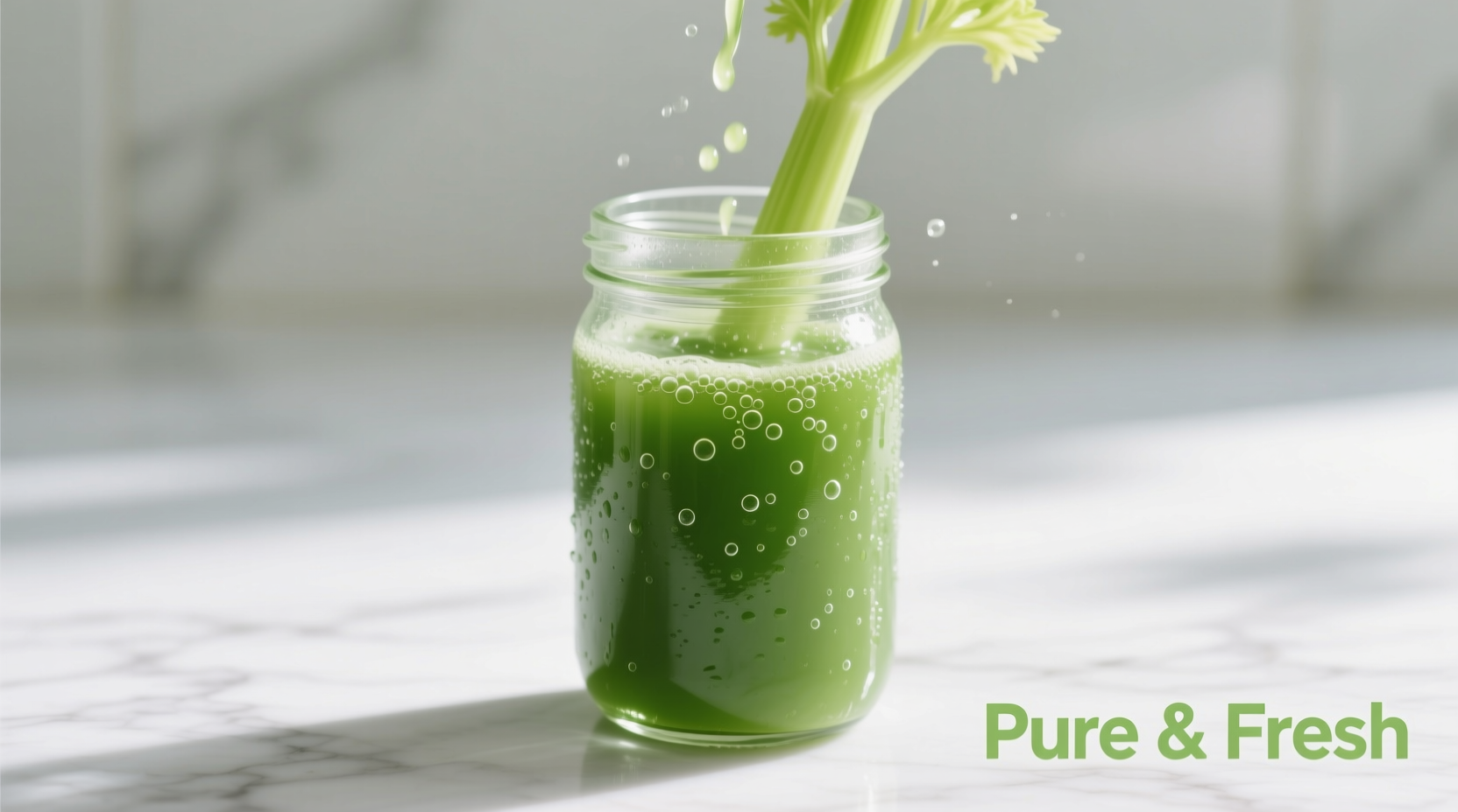 Fresh green celery juice in glass