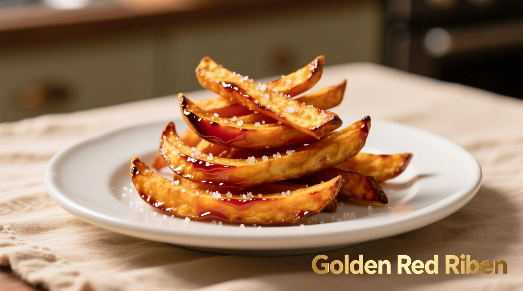 Golden red robin sweet potato fries on white plate