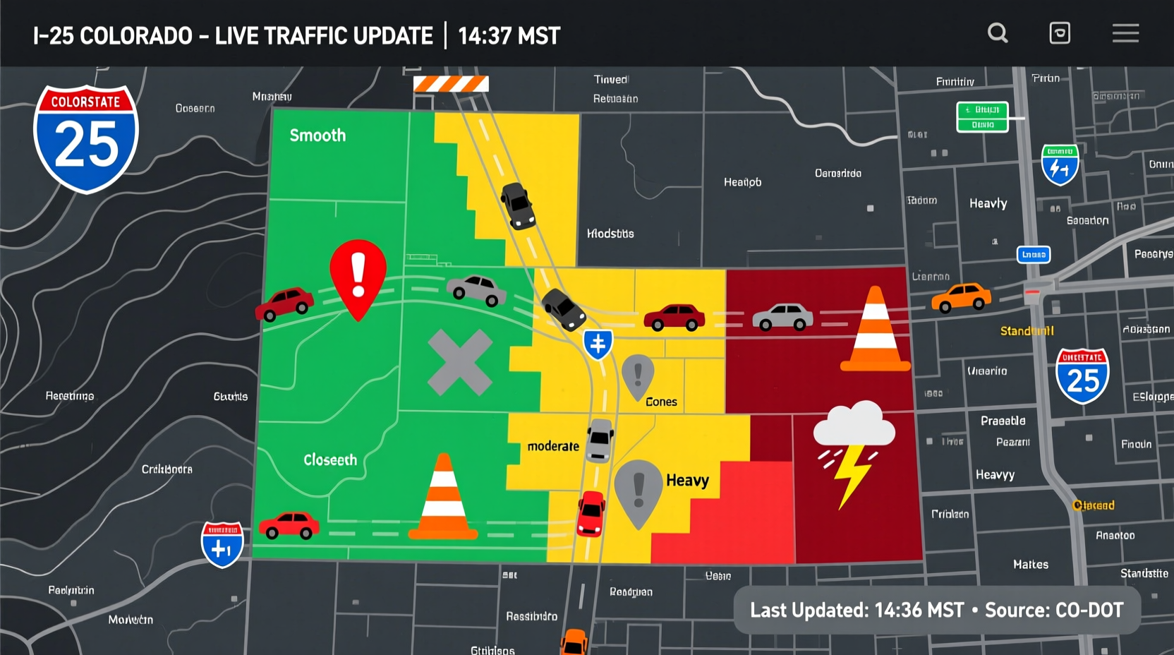i 25 closure in colorado real time traffic updates reasons