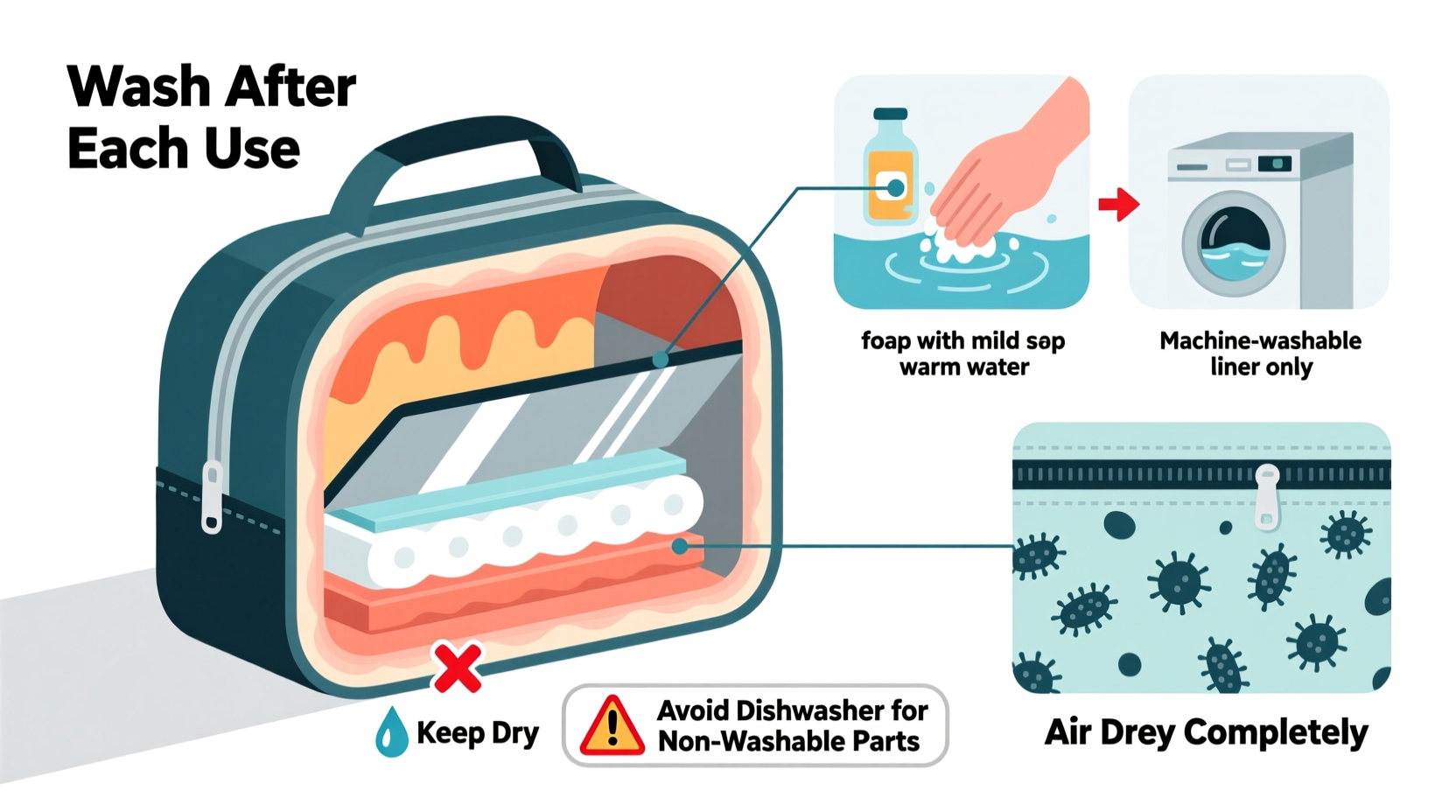 effective methods to clean a thermal lunch bag and prevent bacterial growth