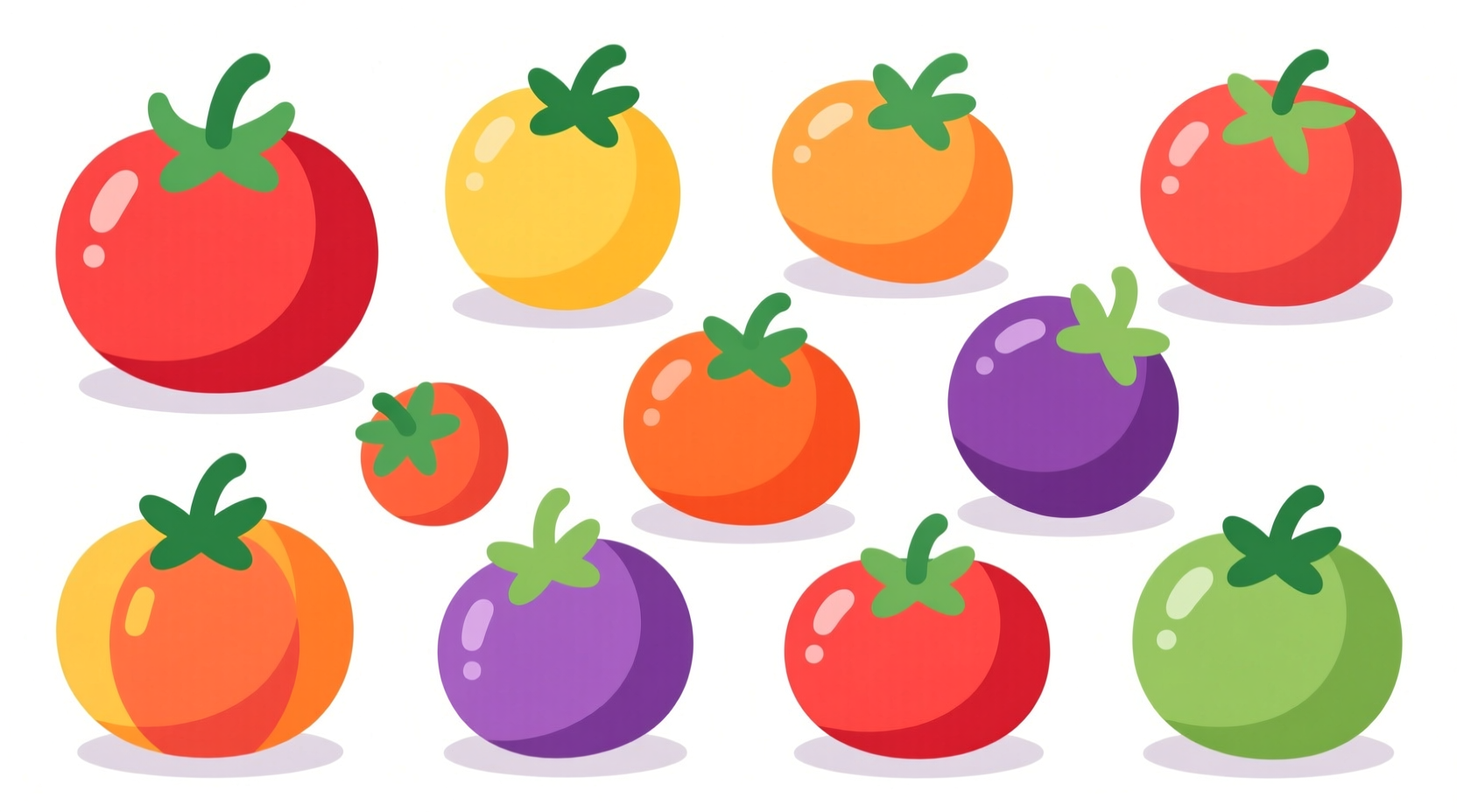 Colorful tomato clipart collection on white background