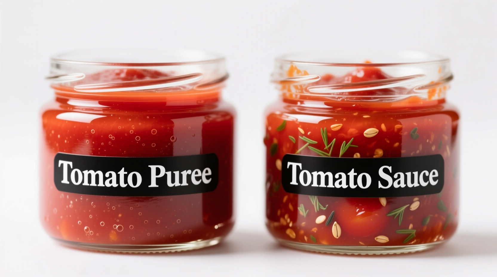 Tomato puree and sauce comparison in clear containers