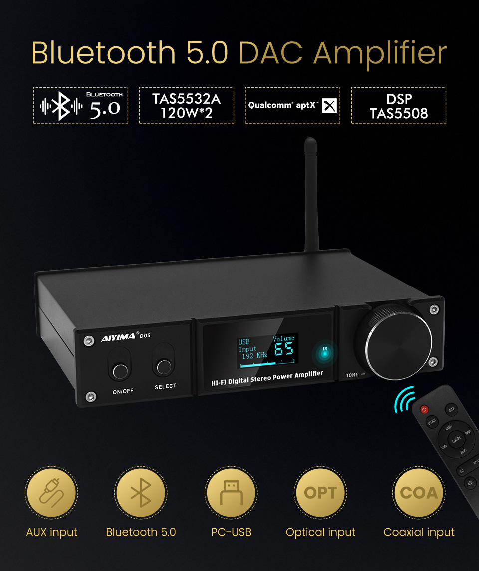 AIYIMA D05 2.1CH Bluetooth Power Amplifier & Subwoofer Amp