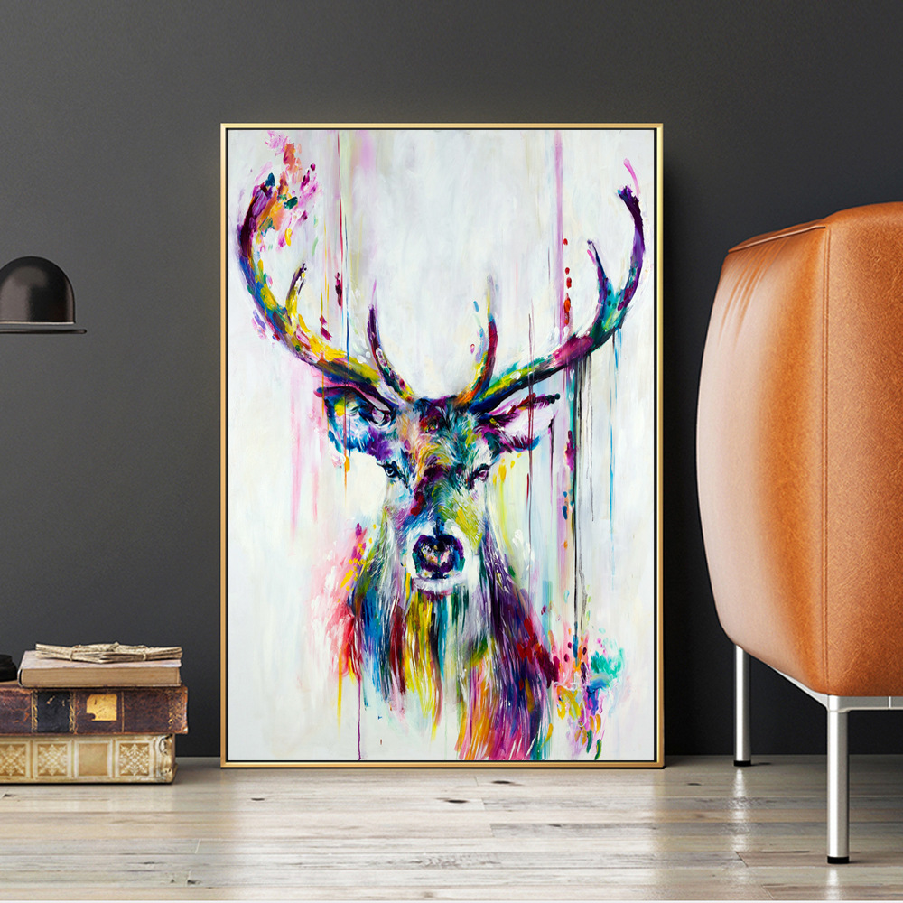 Watercolor Animals  painting elephant and deer abstract graffiti art painting poster prints decorative painting For Kids room