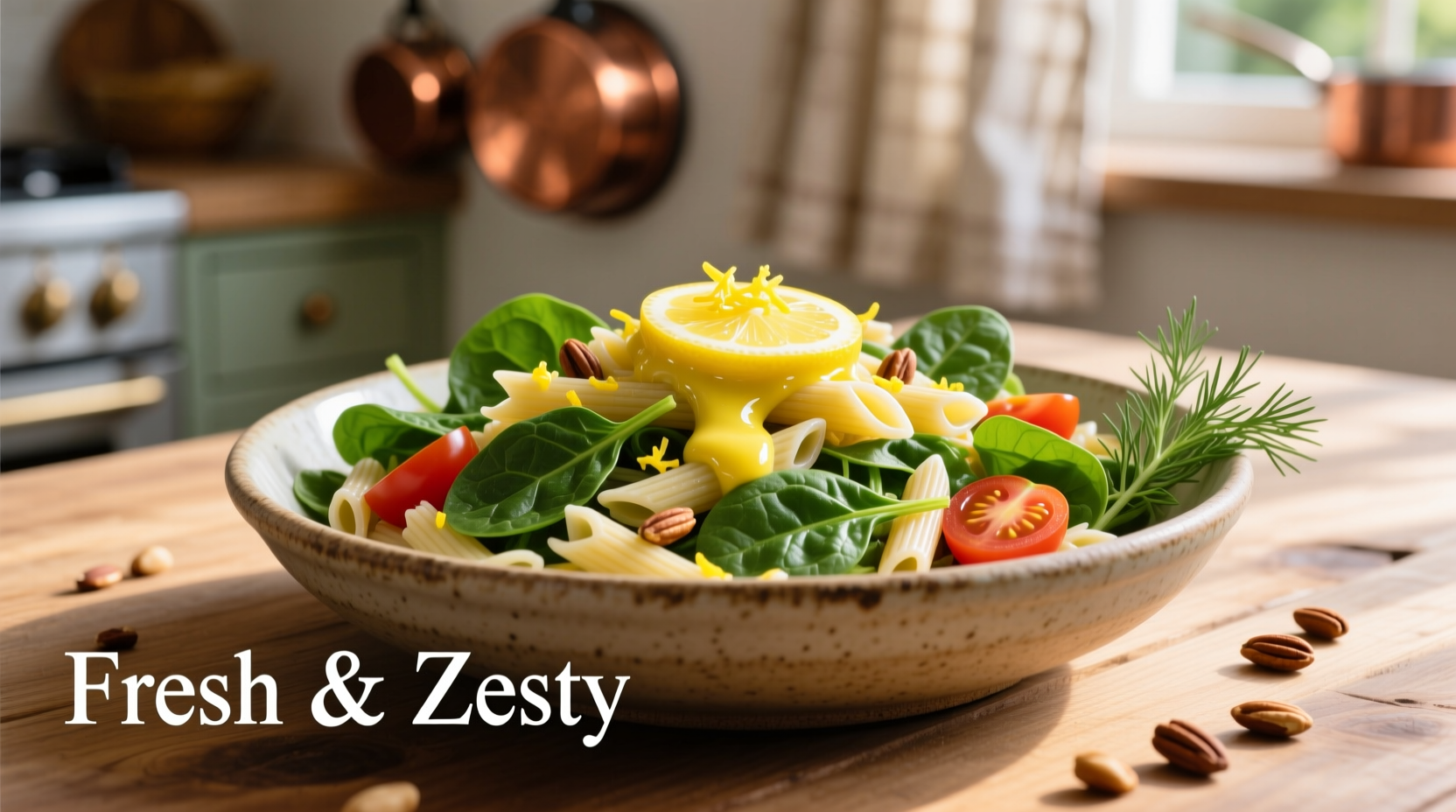 Fresh spinach orzo salad with lemon dressing