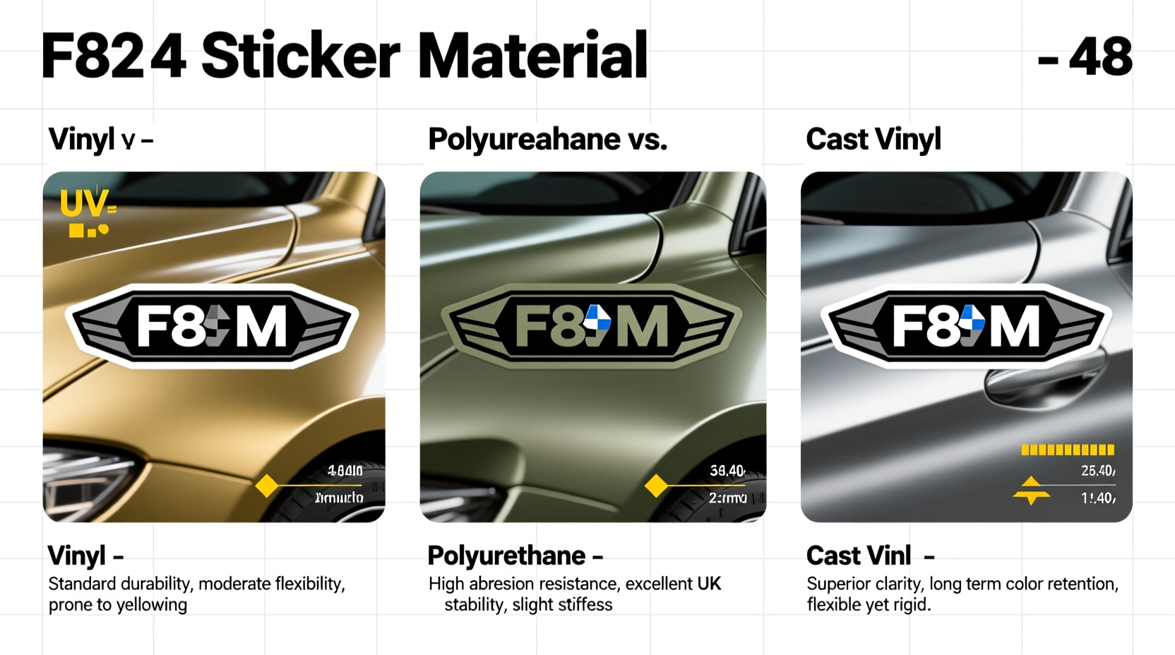 f82 sticker material comparison