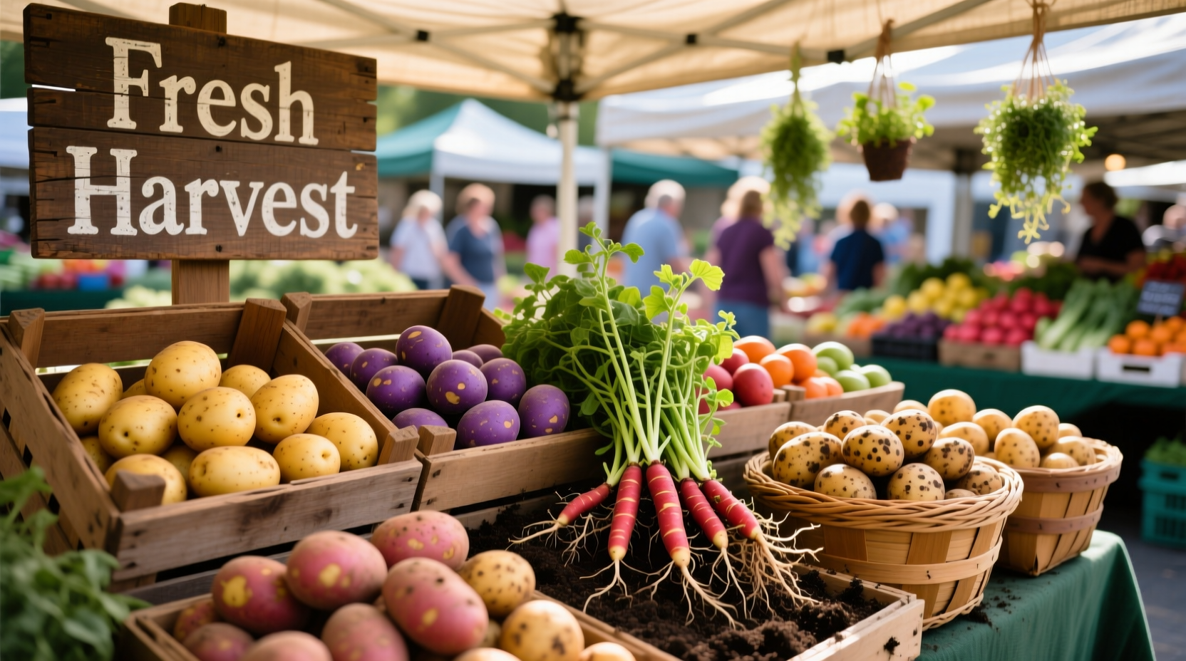 Potato varieties showing different types in a market