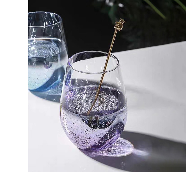 Colorful Plating OEM Egg Shape Glass Cup For Drinking Wine Whiskey Water Milk Cup