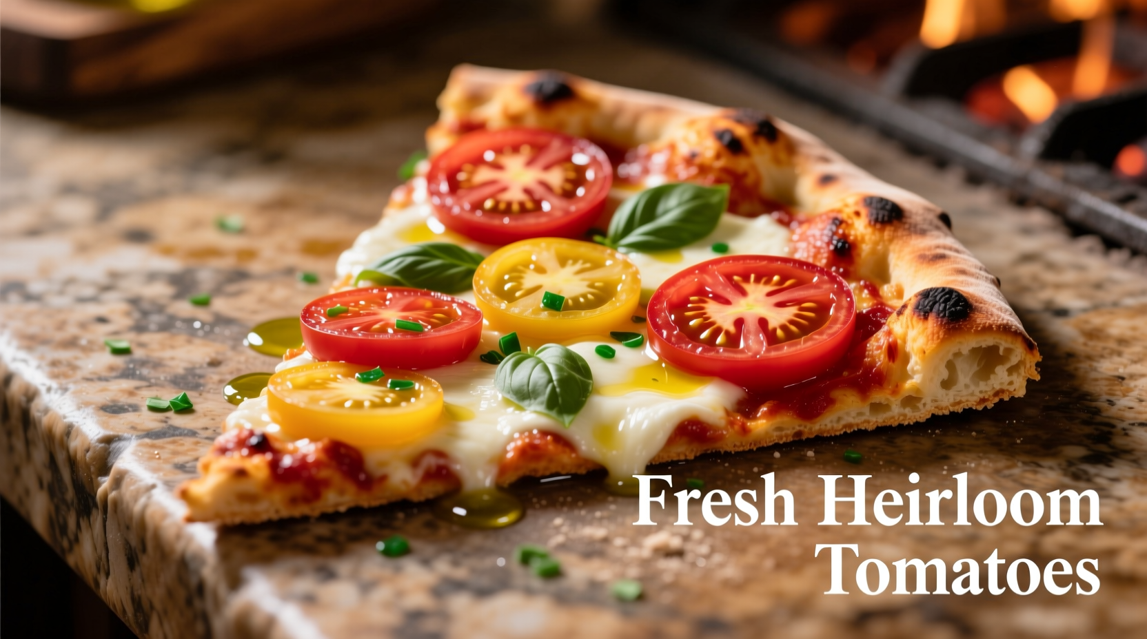 Fresh sliced heirloom tomatoes on pizza crust