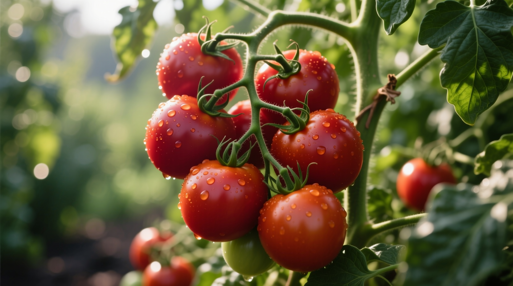 Roma tomatoes on vine with characteristic oval shape