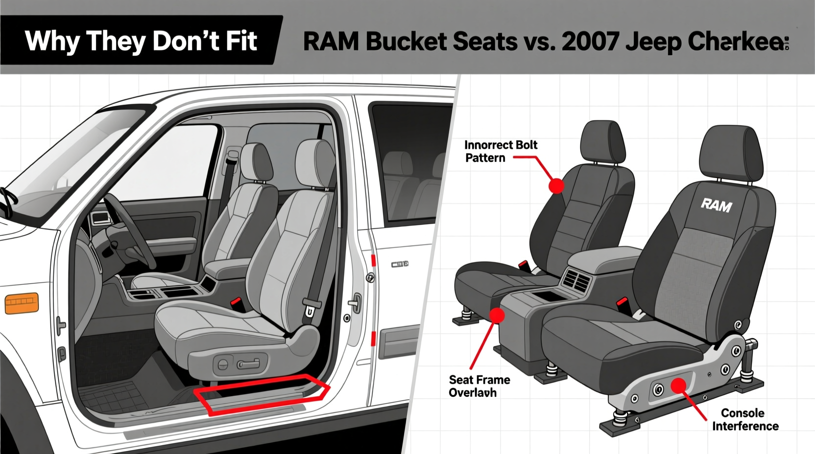 ram bucket seat install 2007 cherokee