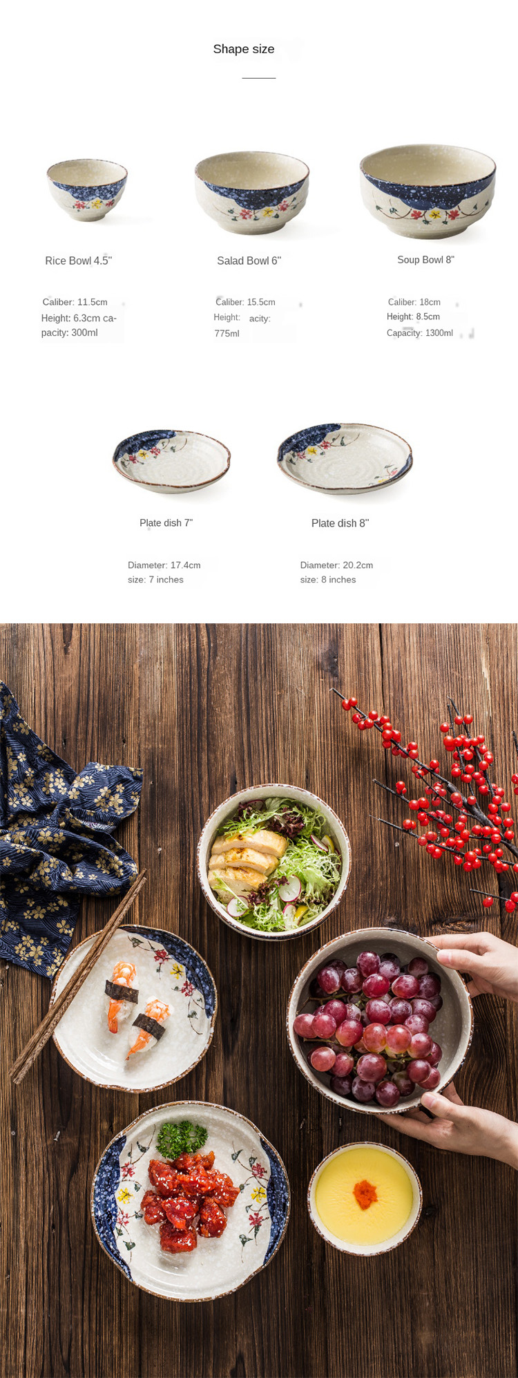 Japanese Ceramic Porcelain Tableware Sets Dinner Service With Flower Pattern Soup Bowl For Home Hotel Restaurant