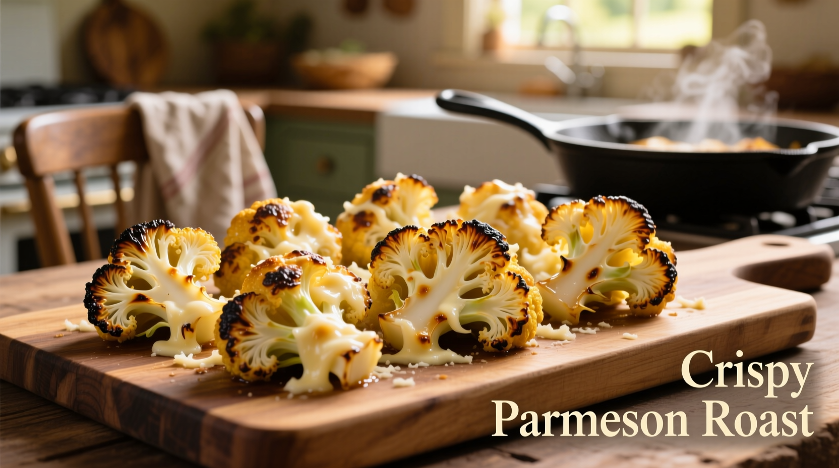 Golden roasted cauliflower florets with melted parmesan