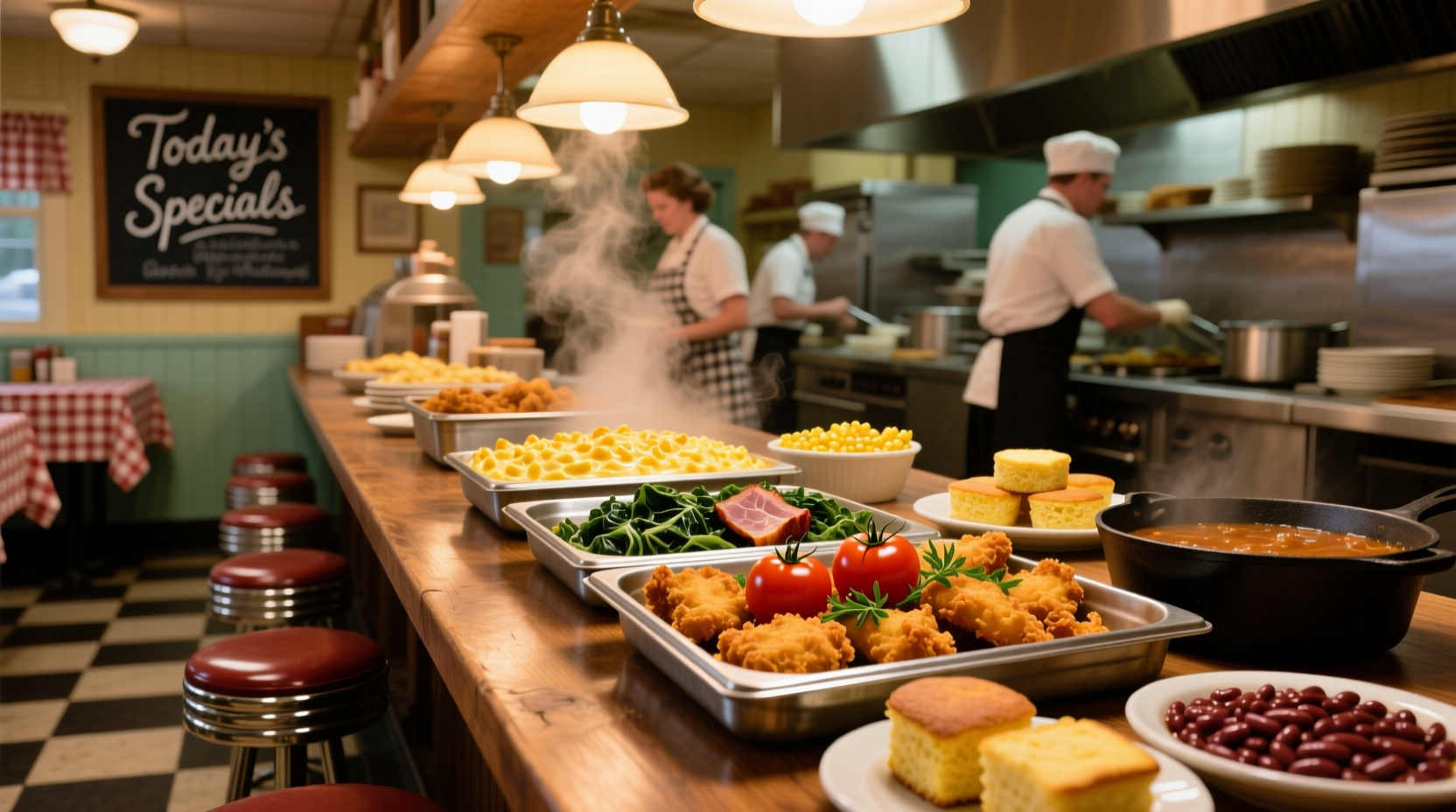 Fried tomatoes and Southern sides at Newnan buffet