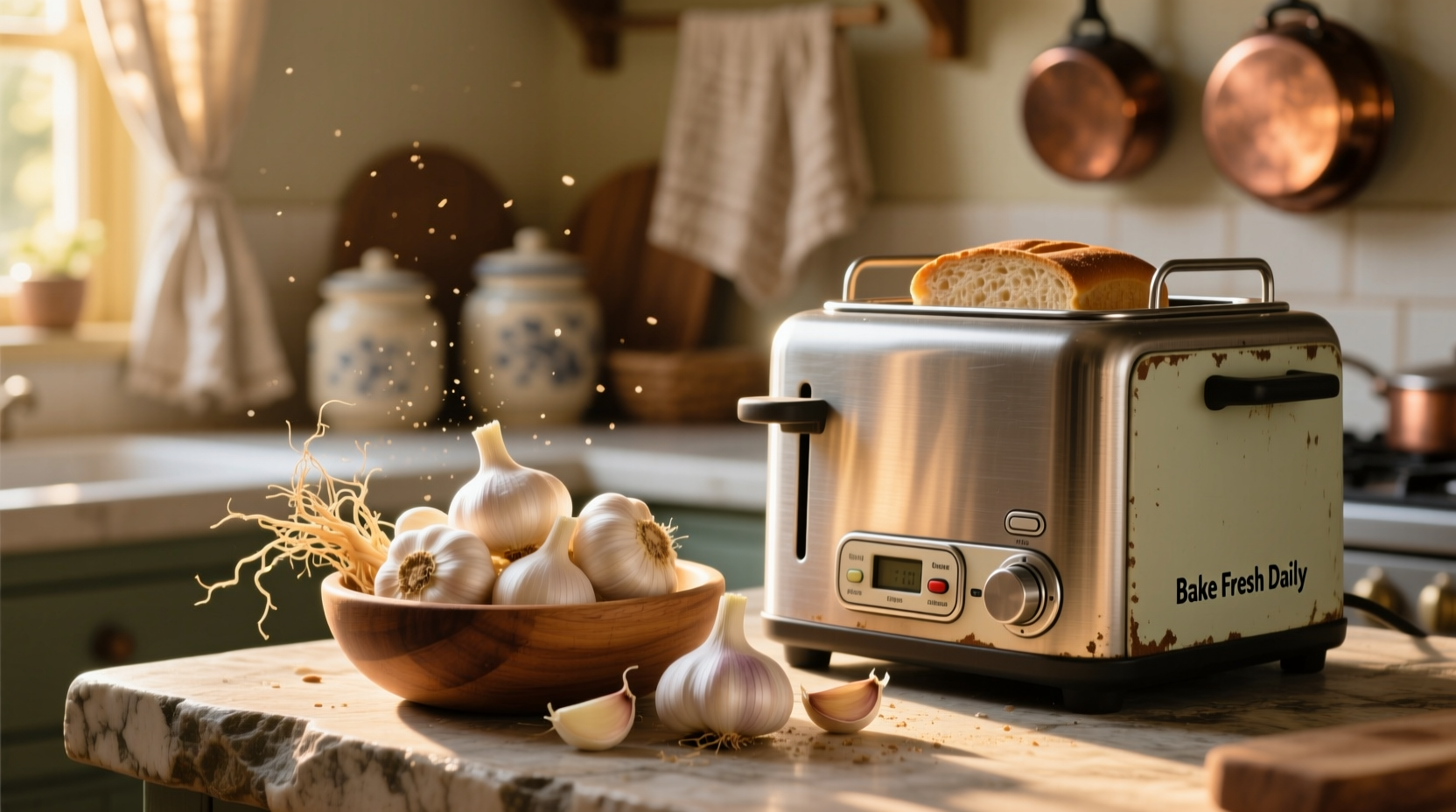 Fresh garlic cloves and bread maker