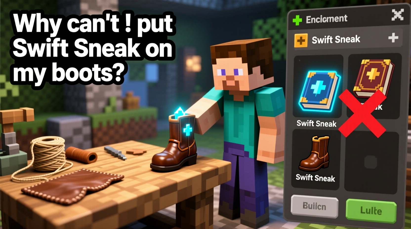 why cant i put swift sneak on my boots in minecraft guide