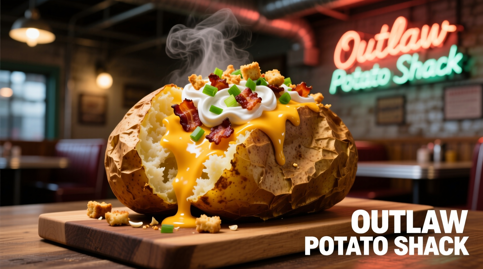 Outlaw Potato Shack signature loaded baked potato dish