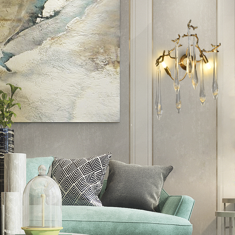 Best good quality modern indoor copper crystal drops wall lamp