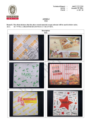 Food wrapping paper certificate Food wrapping paper certificate