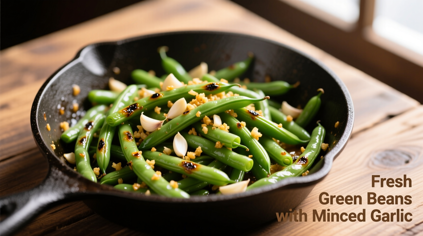Fresh green beans sautéed with minced garlic
