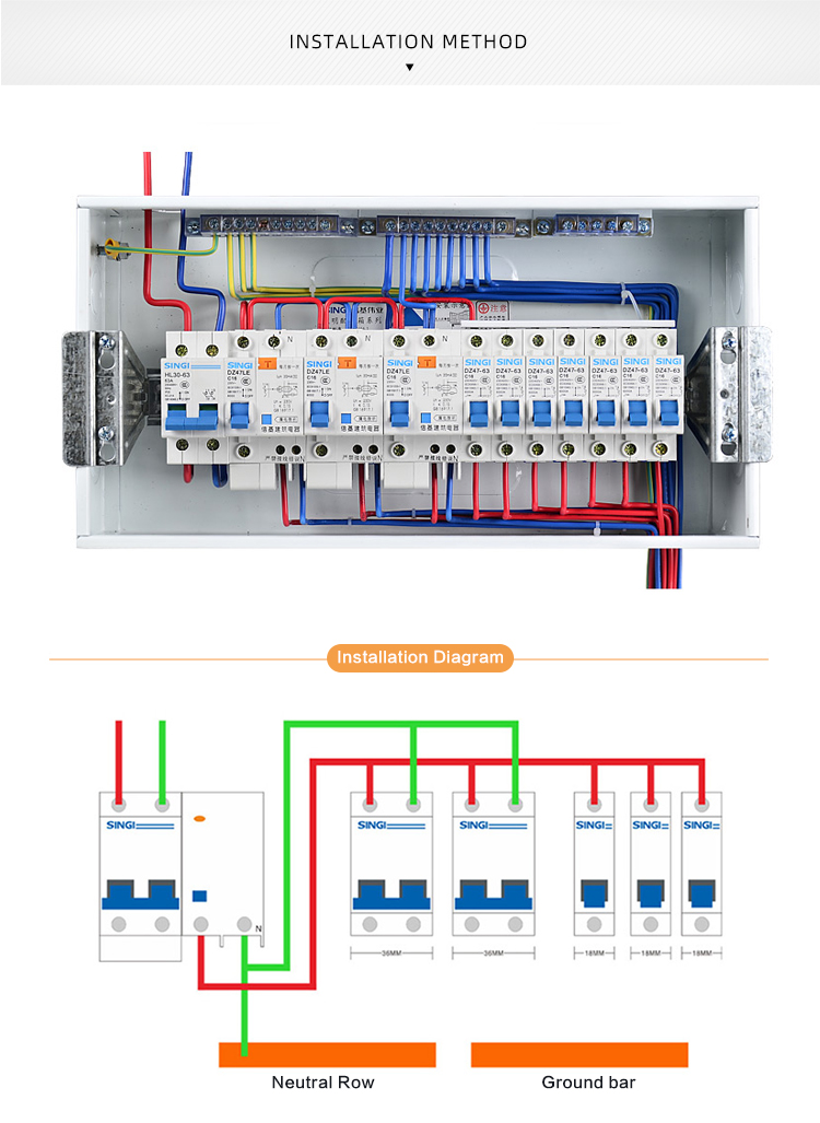 Singi DZ47LE-63 1P+N safety electric air MCB RCCB RCBO miniature circuit breaker 30ma elcb 1-4 pole with CE certificate
