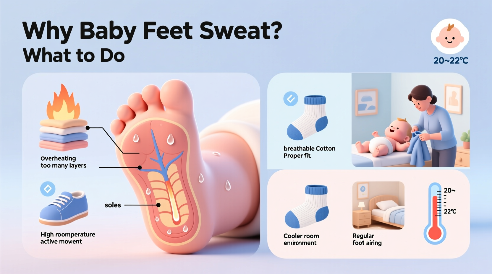 why are my babys feet sweaty causes what to do