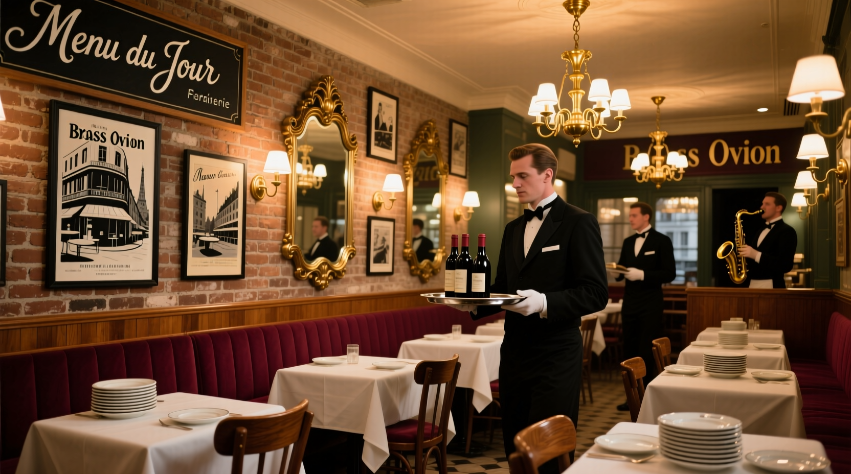 Brass Onion restaurant interior with classic bistro decor