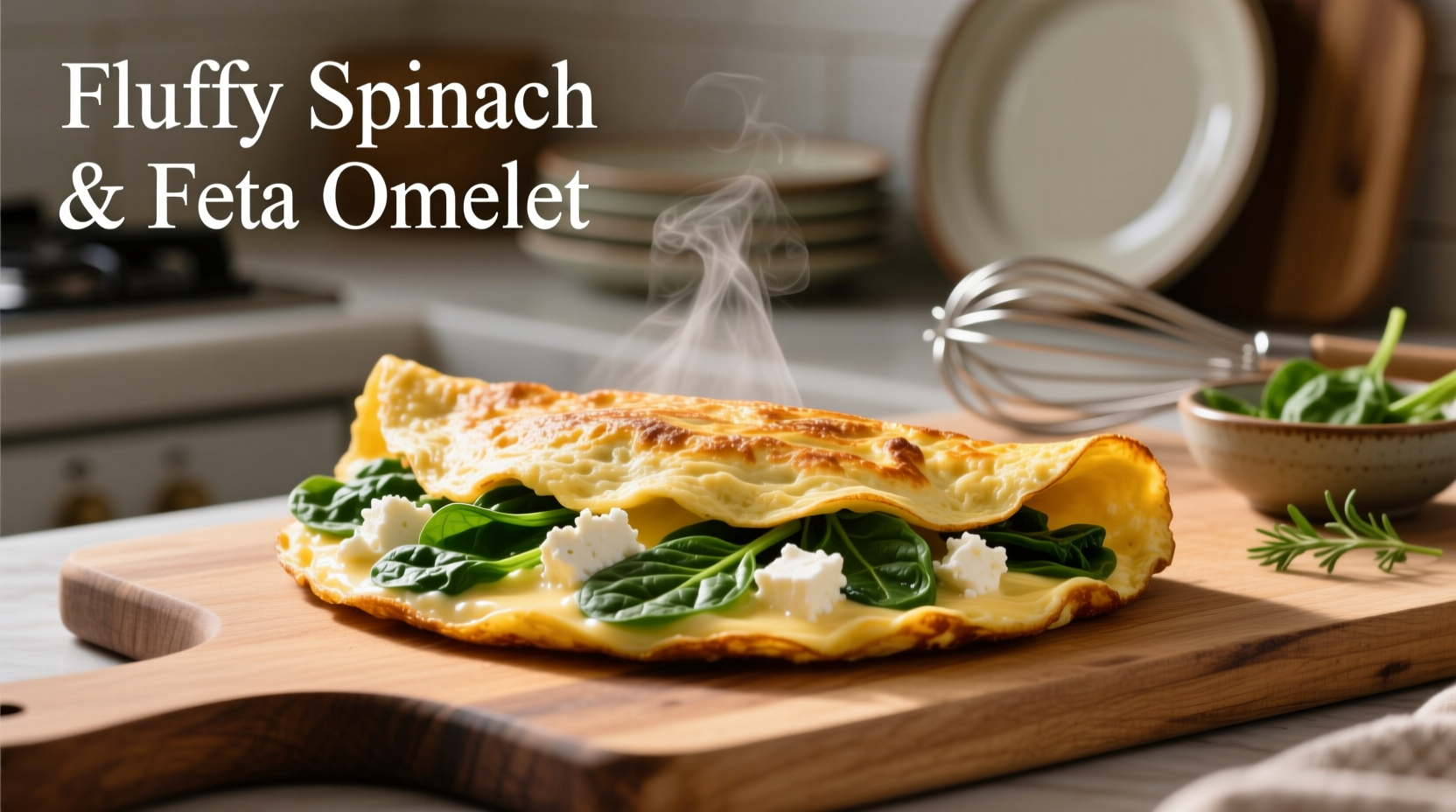 Fluffy spinach and feta omelet with golden exterior