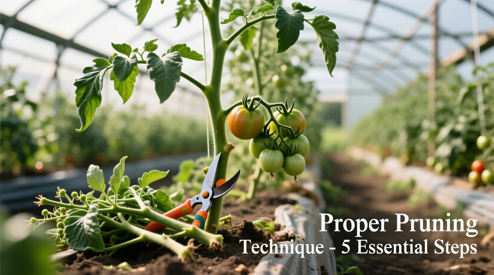 Tomato plant showing proper pruning technique