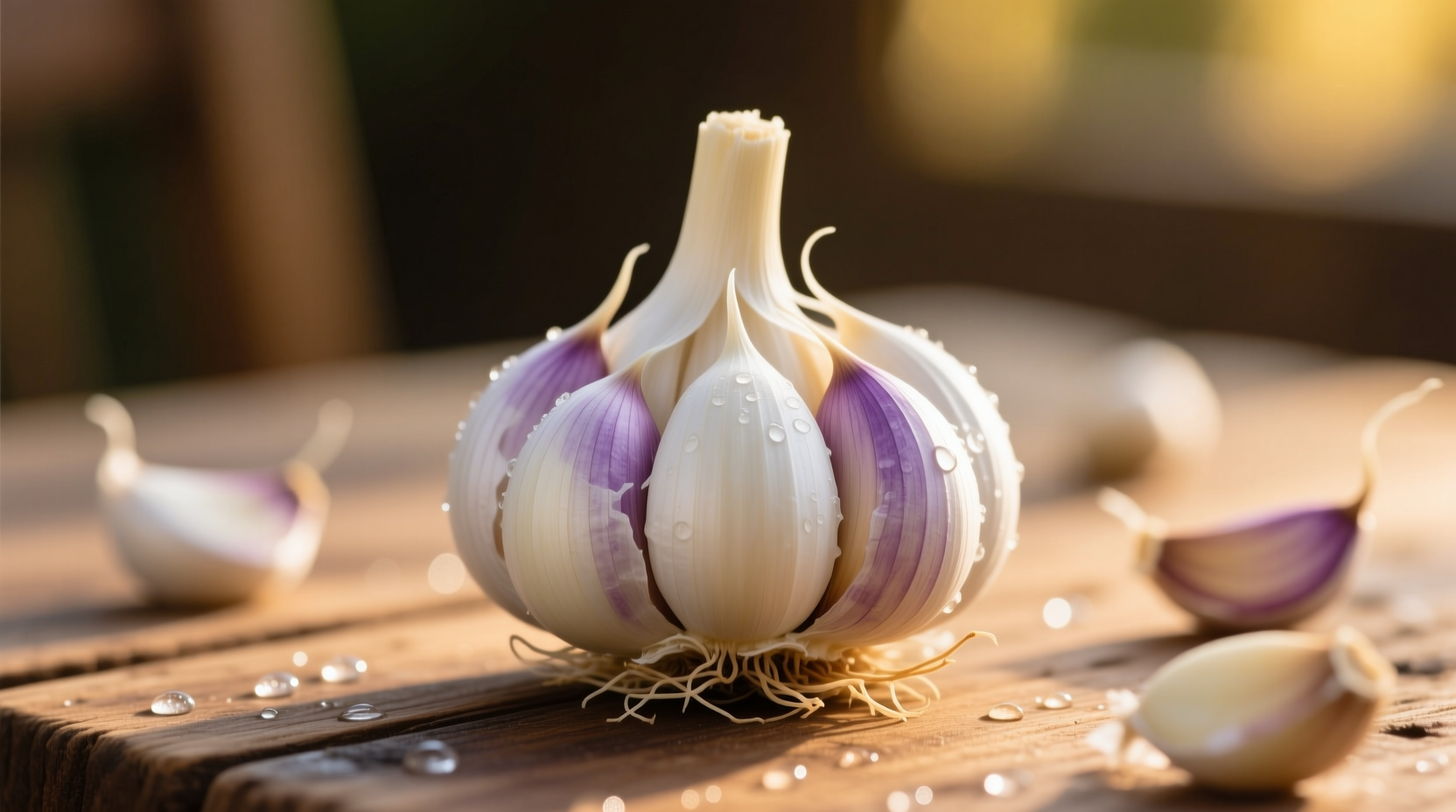 Fresh elephant garlic bulbs with unpeeled cloves