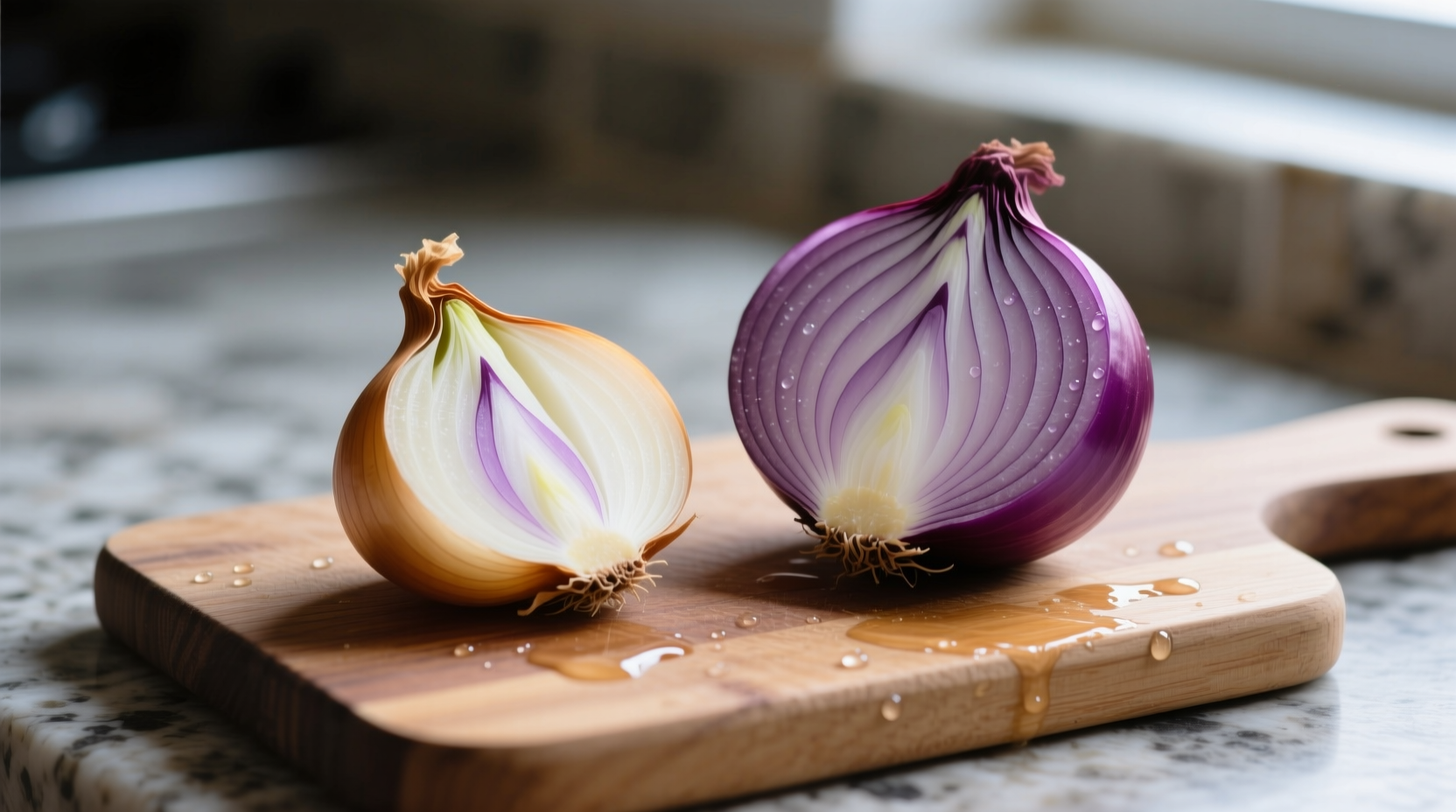 Shallot and onion comparison on cutting board