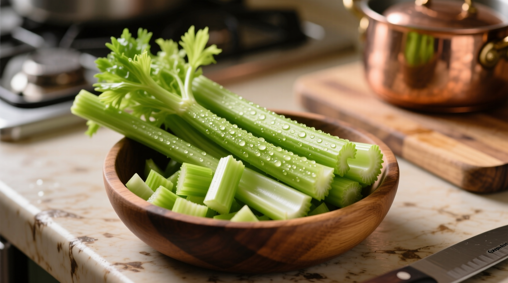Fresh celery stalk chopped for cooking