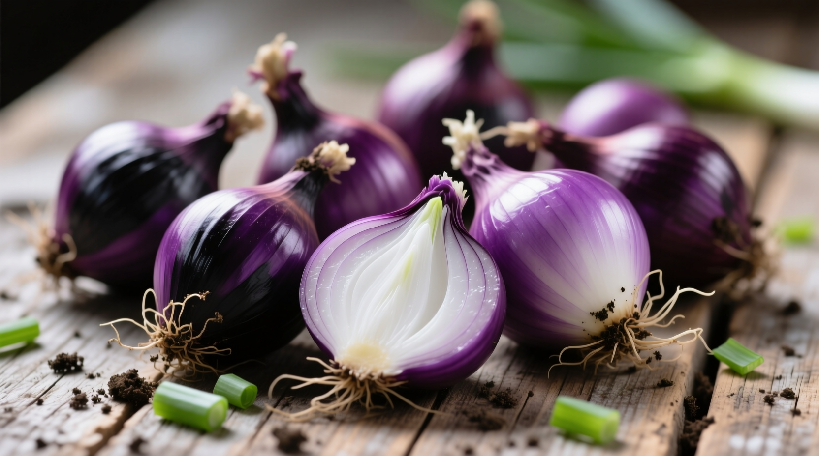Fresh shallots with purple skin and white flesh