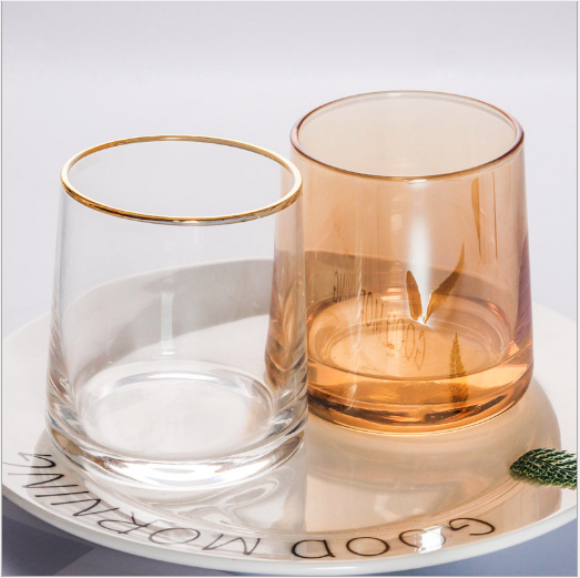 Colorful Glass Whiskey Cup Gold Rim Hot Selling Popular on Amazon Glass Cup