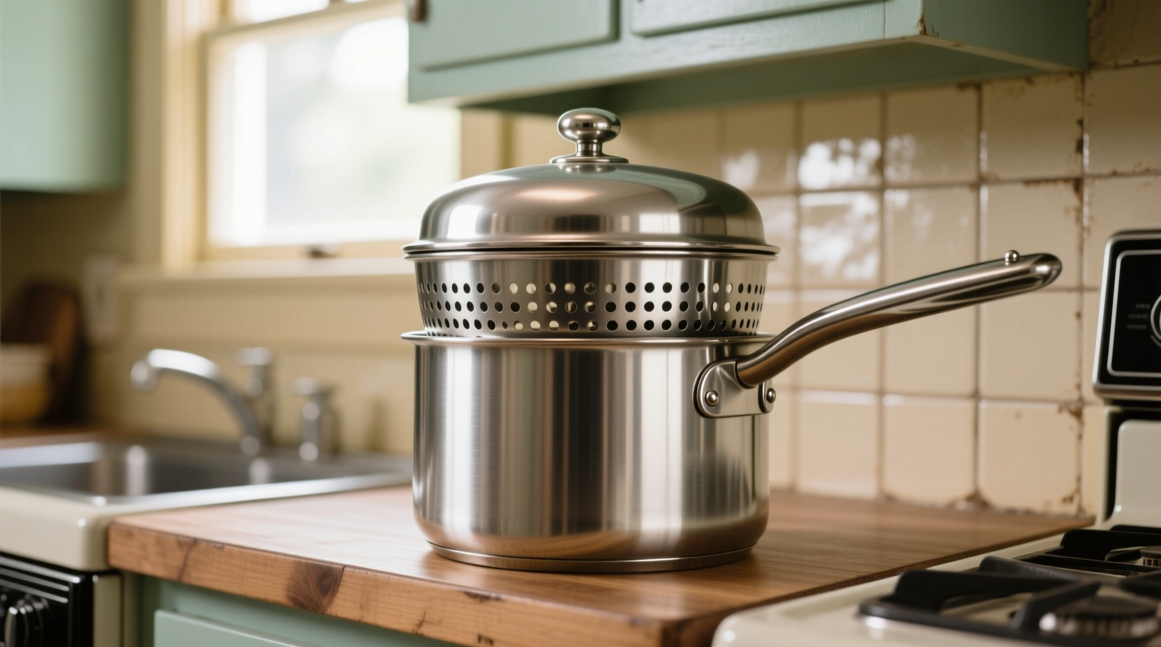 Stainless steel potato pot with basket