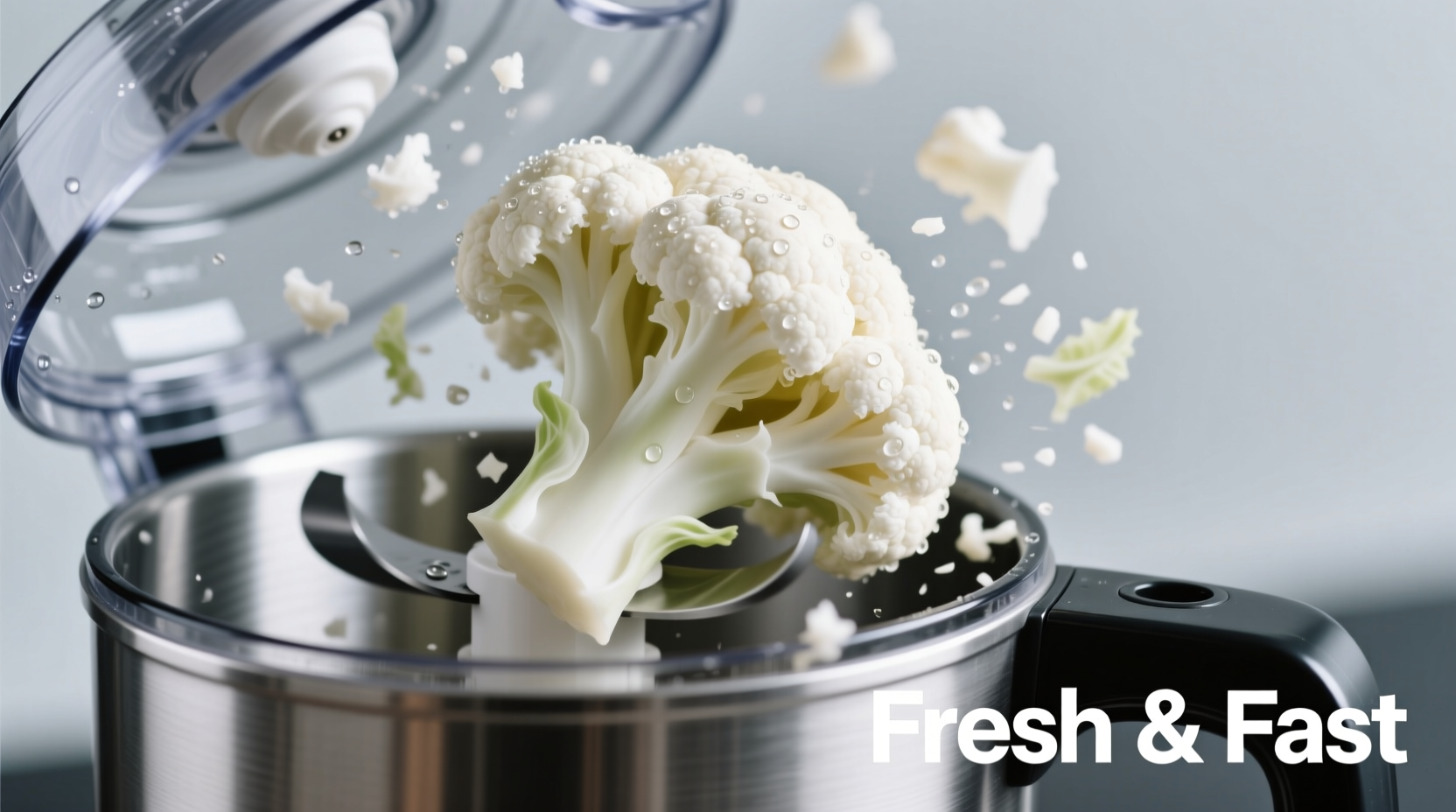 Hand pulsing cauliflower florets in food processor