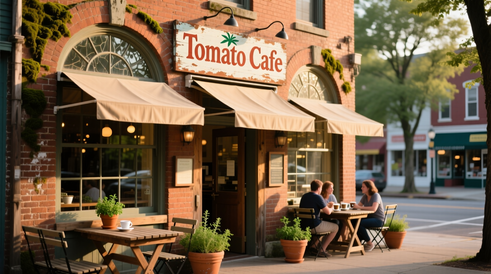 Tomato Cafe Fishkill exterior showing brick facade and outdoor seating