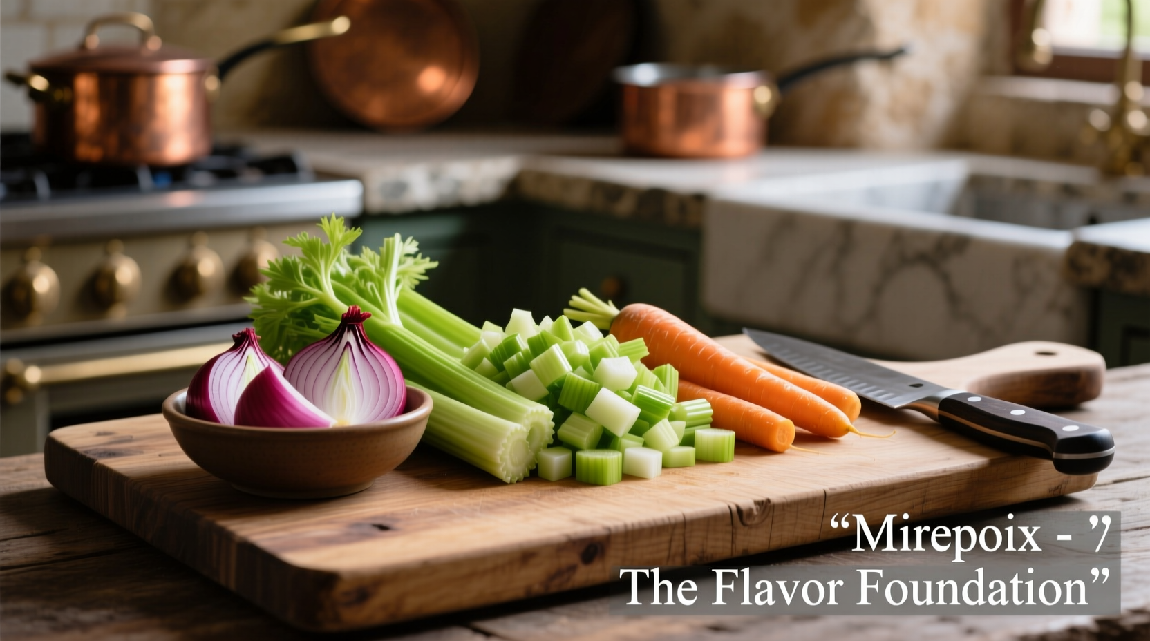 Chopped celery onion carrot mirepoix preparation