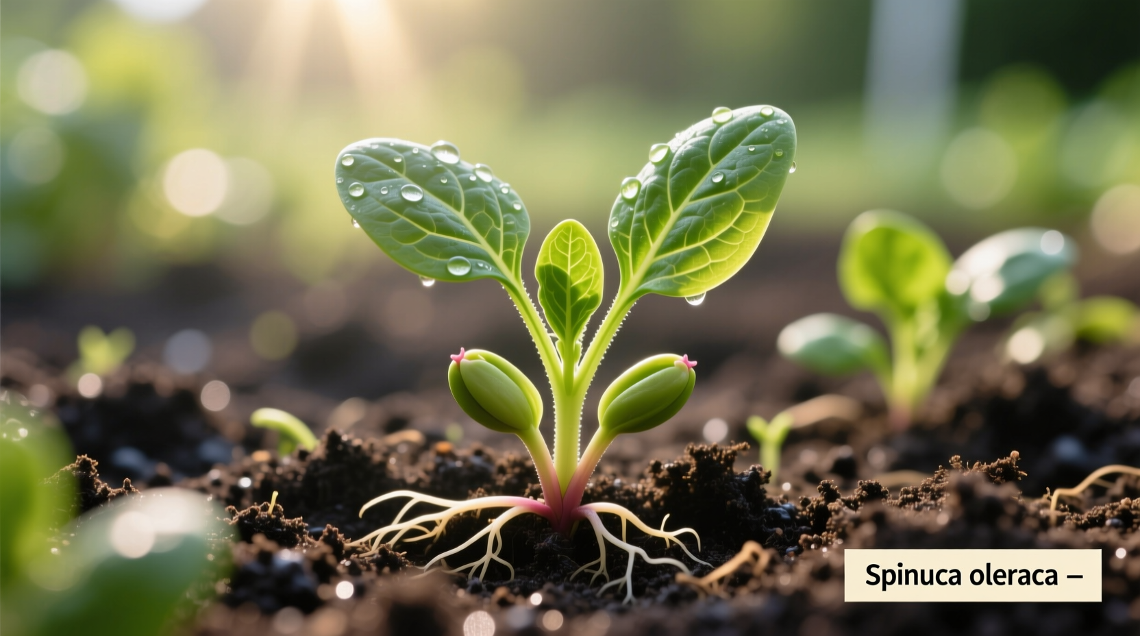 Spinach seedlings growing in garden bed