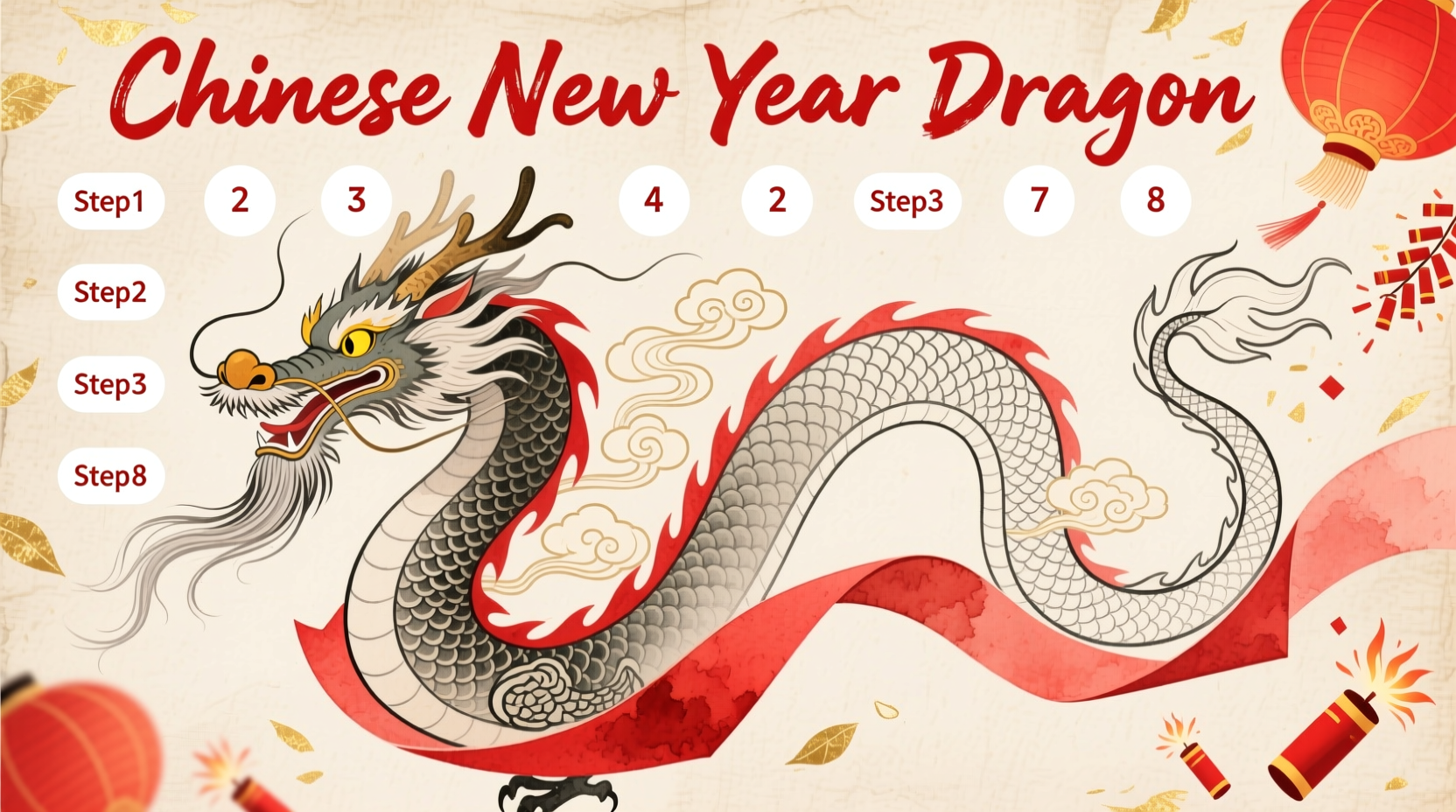 How to Draw a Simple Chinese New Year Dragon Step by Step, image size:1664x928