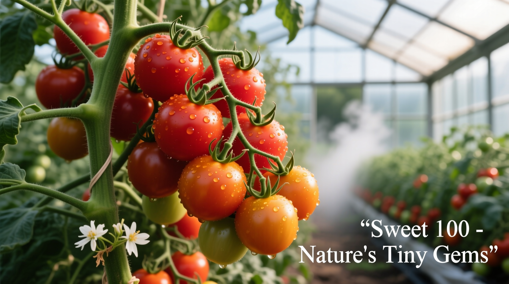 Sweet 100 tomato clusters on vigorous vine