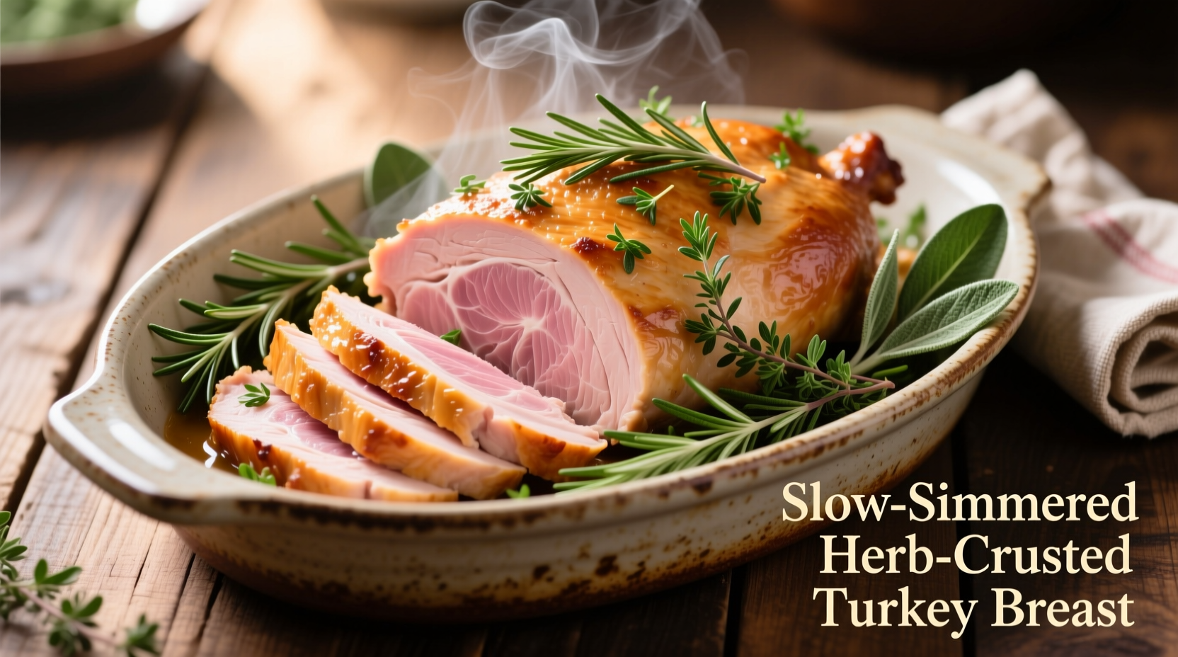 Sliced crock pot turkey breast with herbs