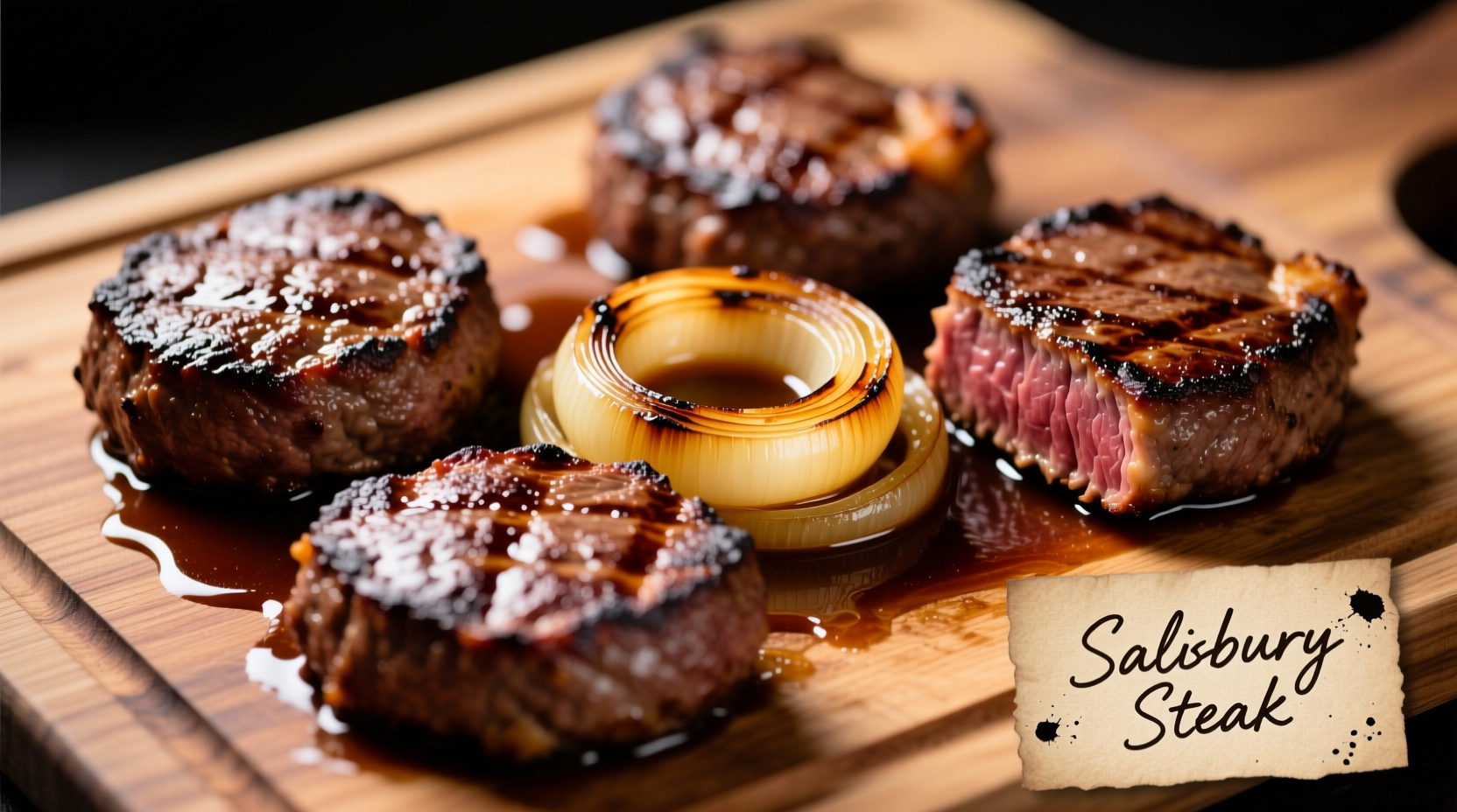 Perfectly seared Salisbury steak patties with caramelized onions