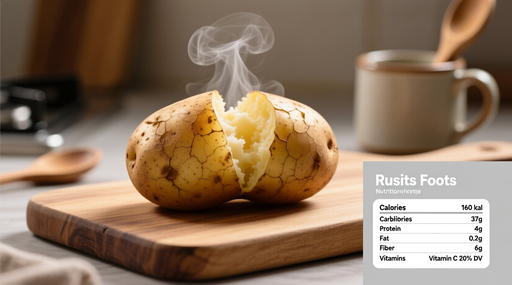 Baked potato with nutritional information chart
