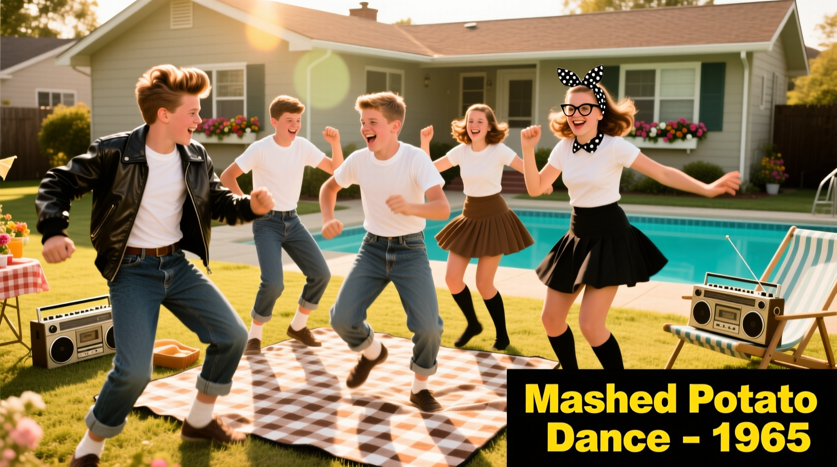 Vintage 1960s teenagers doing the mashed potato dance