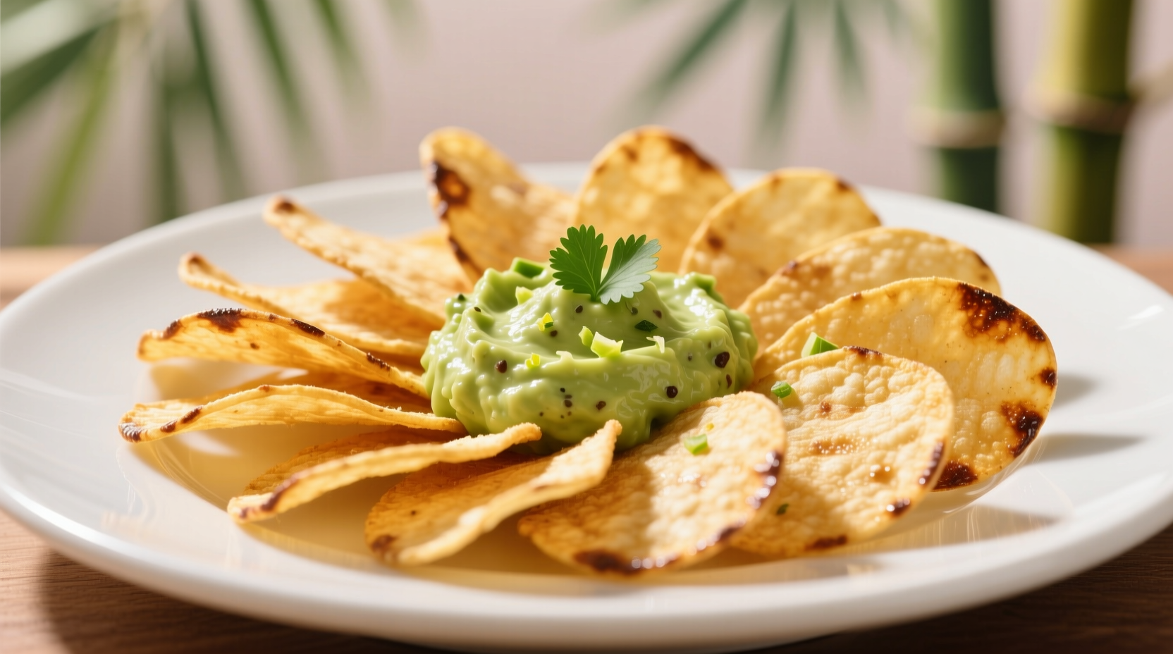 Golden Hawaiian onion chips on white plate with dipping sauce