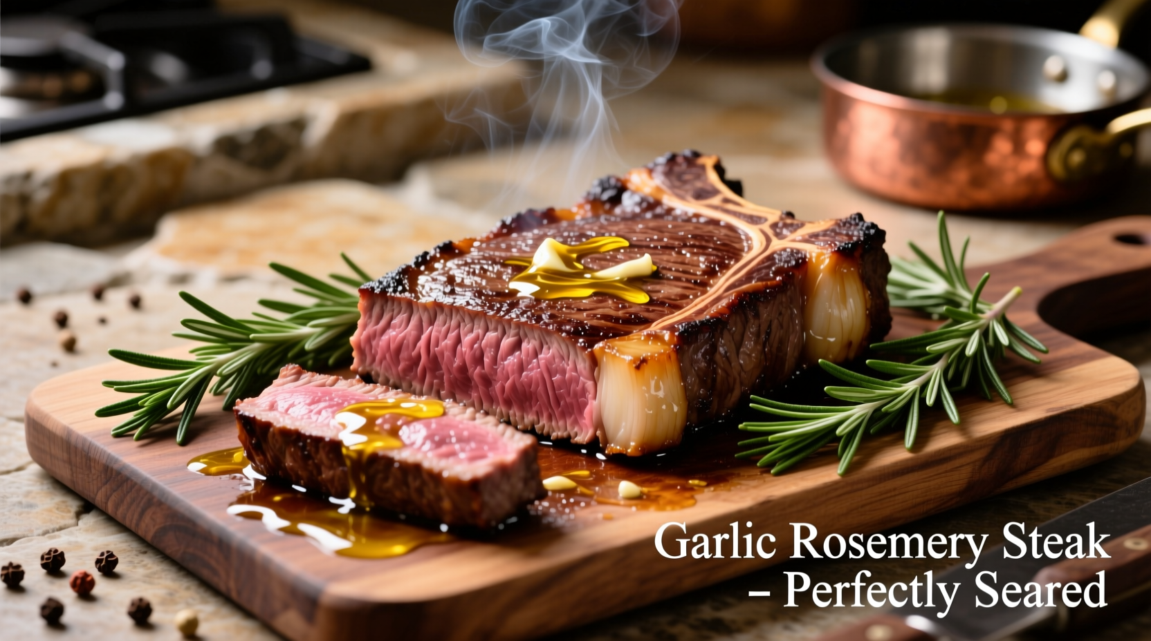 Perfectly seared garlic steak with rosemary