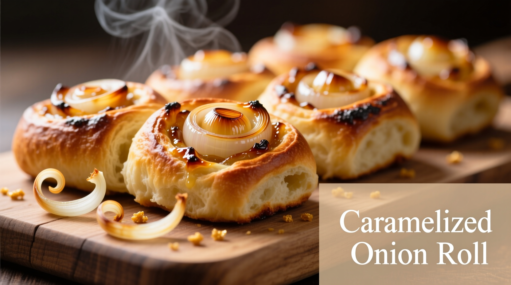 Freshly baked onion rolls with visible caramelized onions