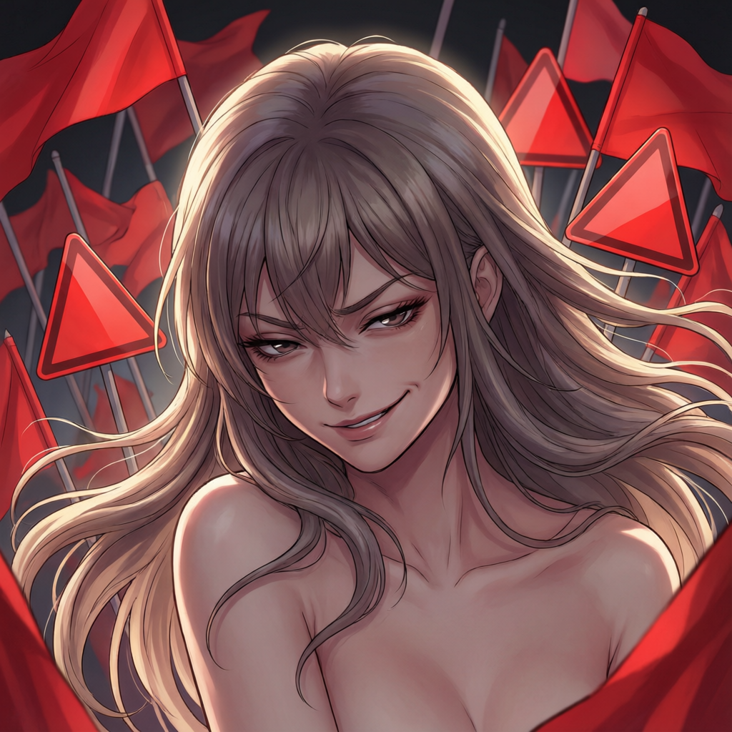 Beautiful anime girl with red flags